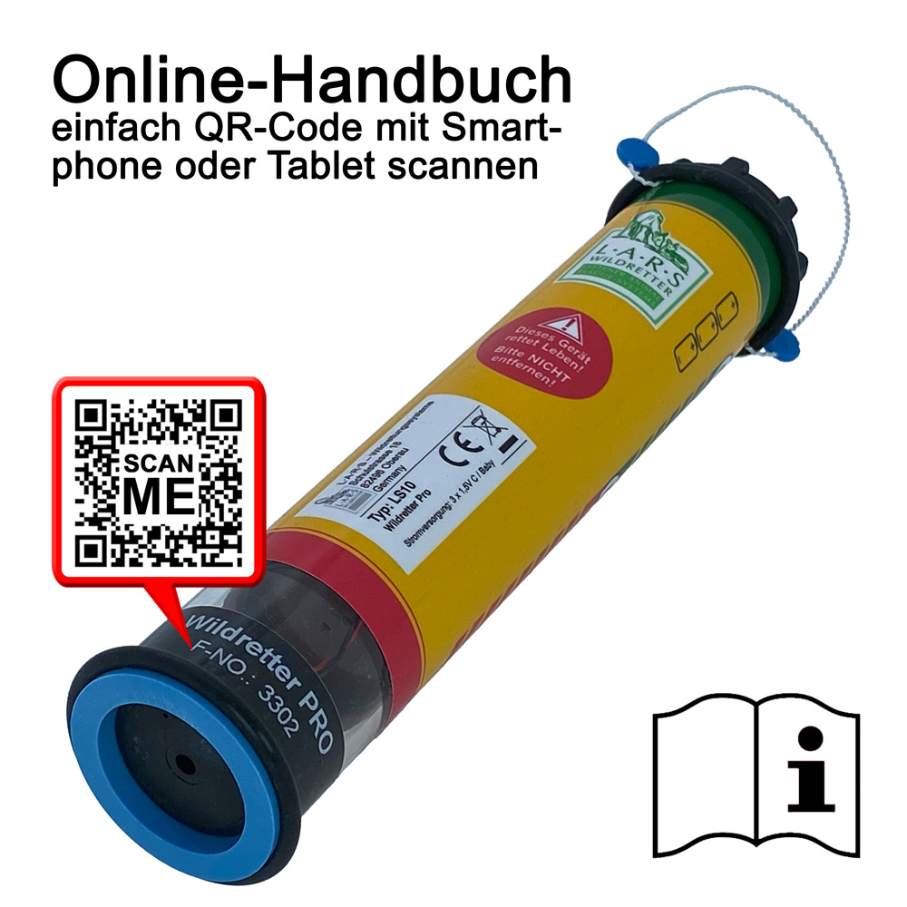 LARS Wildretter-Wildvergrämer LS10, Detailansicht Schallaustritt / Blinklicht / Online-Handbuch