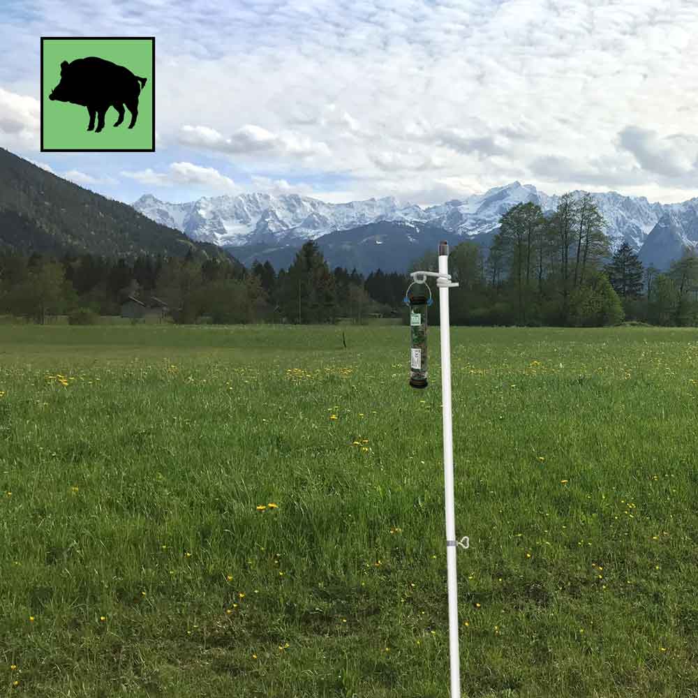 LARS Wildvergrämer LS20, Aufhängebeispiel in einer Wiese zur Sauenvergraemung